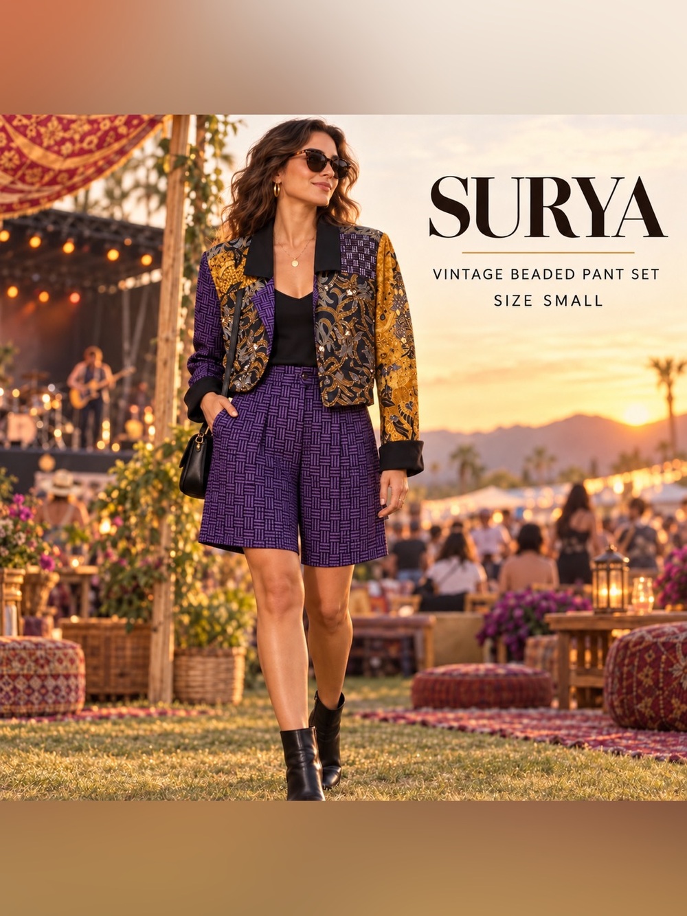 Purple Vintage Beaded Jacket and Short Set